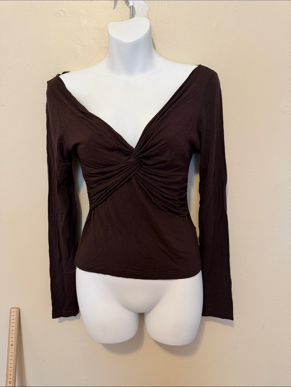 H&M Brown Twist-Front Long Sleeve Top